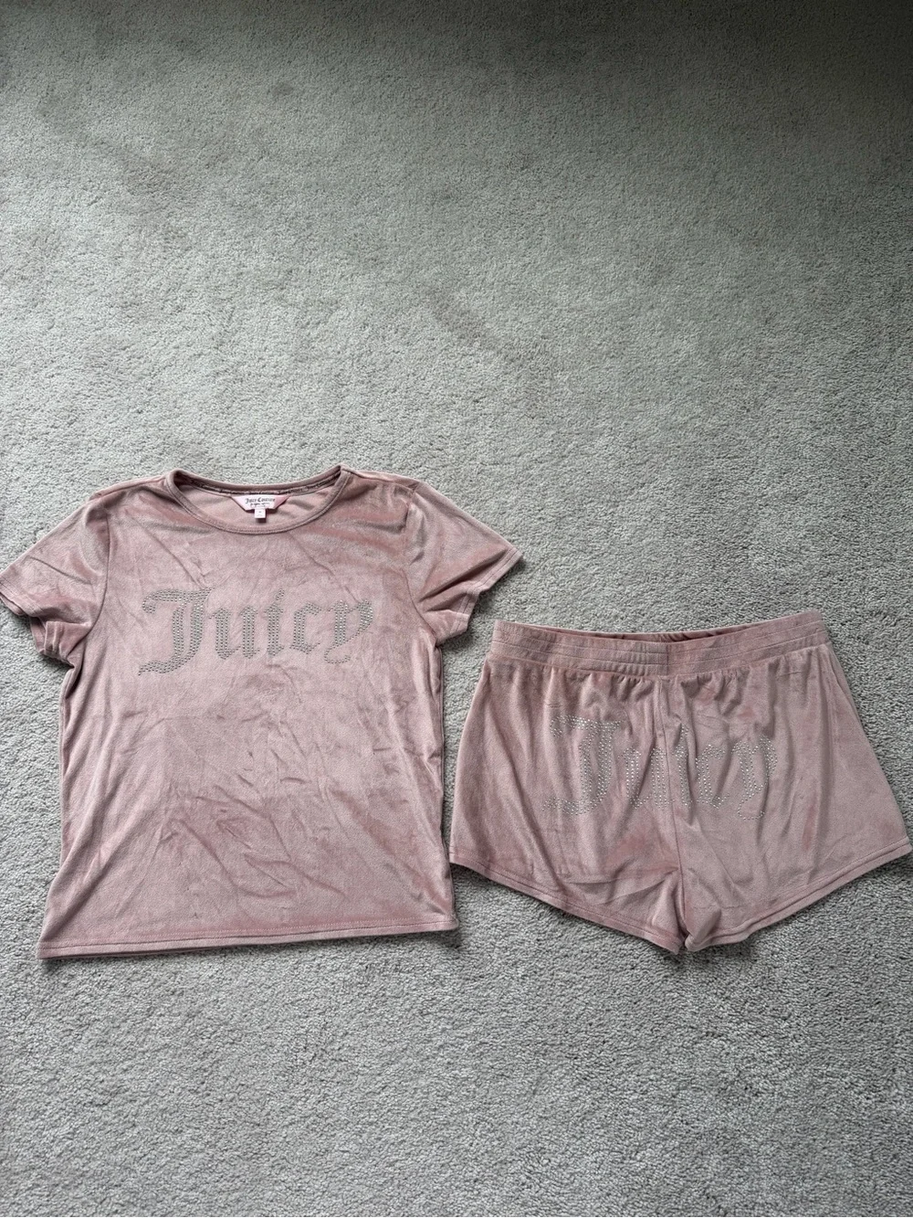 Juicy Couture Dusty Pink Velour Tee & Shorts Set with Rhinestone Logo